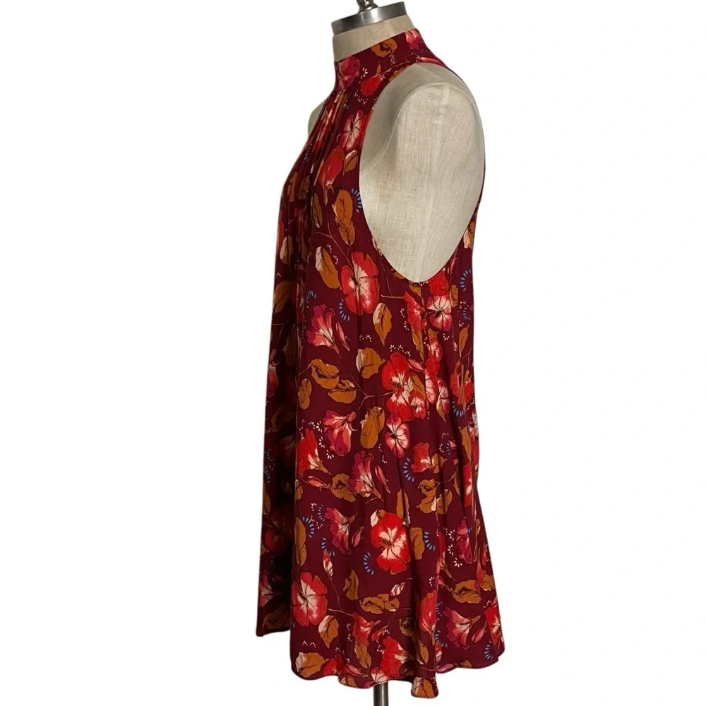 Intimately Free People Beaux Red Multi Floral Mock Neck Backless Slip Dress S